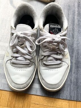 Reebok White and Light Gray Leather Sneakers